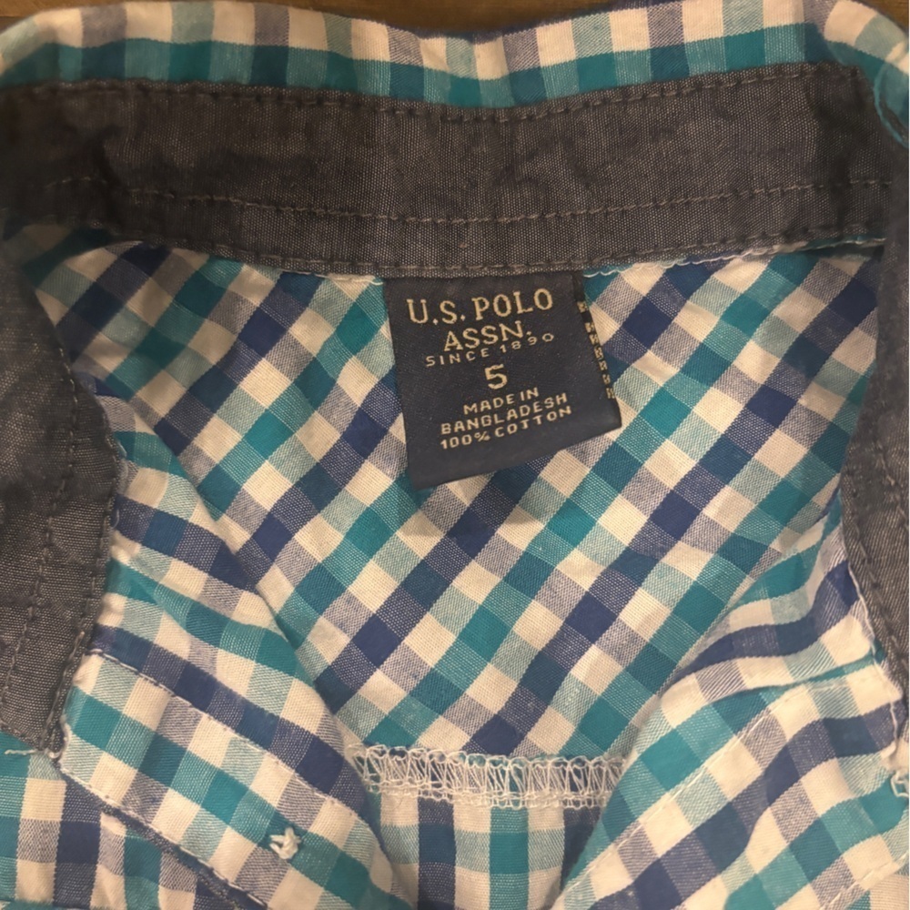 U.S Polo Assn. Size 5 Short Sleeve Button Down Shirt - Blue and Green - Picture 4 of 6